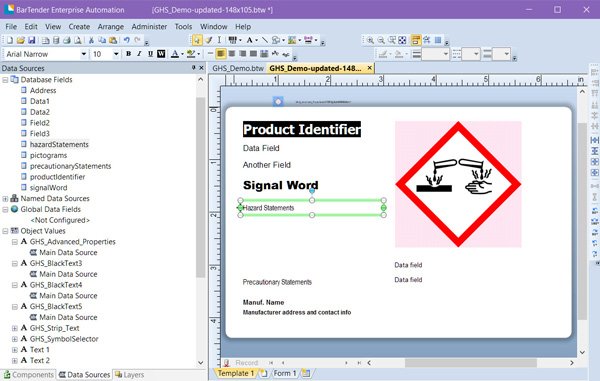 web ghs label screenshot